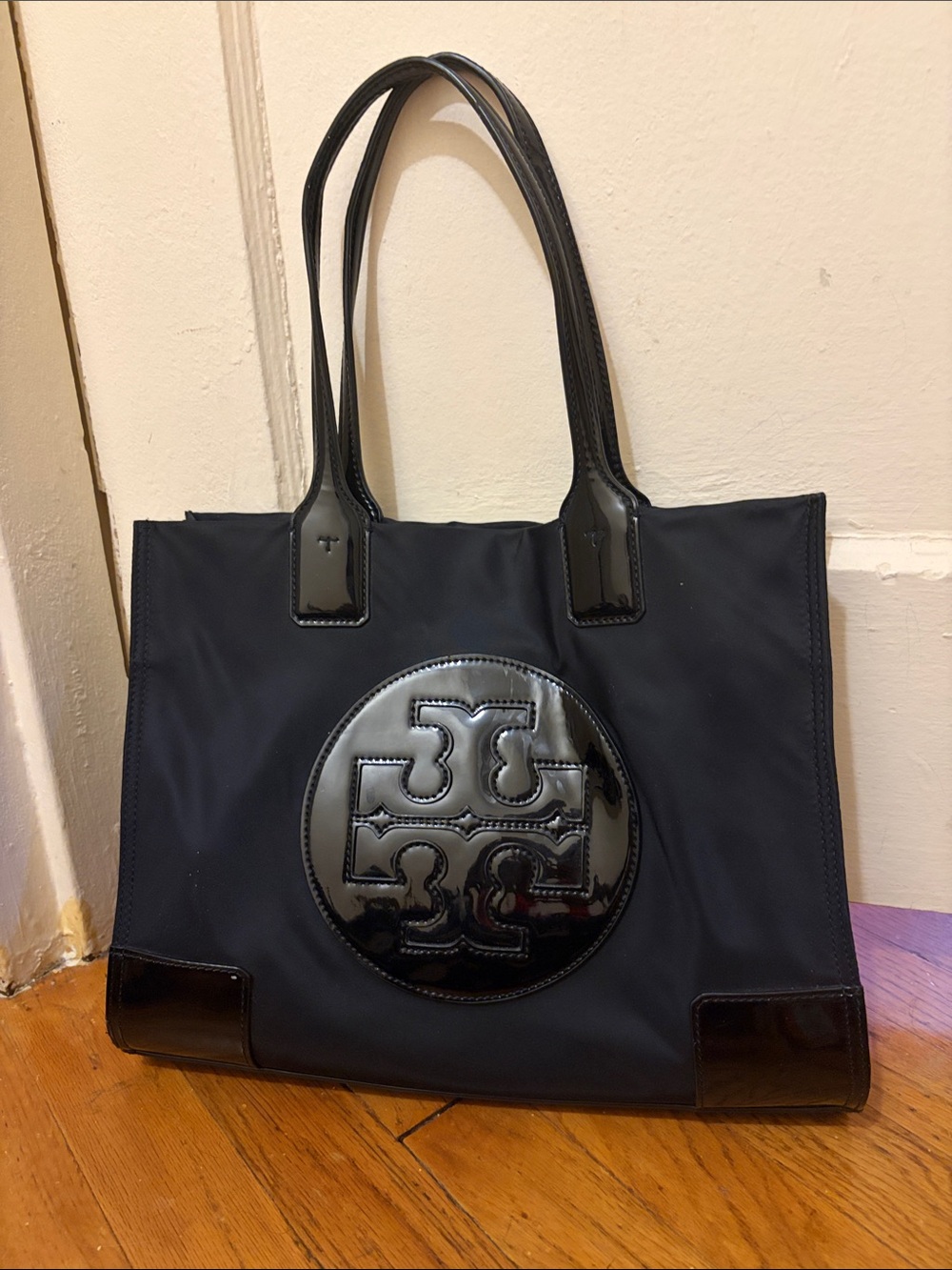 Tory Burch Black Patent Logo Tote